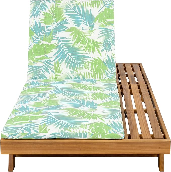 GDFStudio Acacia Wood Chaise Lounge Set with 2" Water-Resistant Cushion,4-Position Adjustable Backrest Recliner,Outdoor Lounger Chair for Patio,Garden,Poolside,Balcony,Deck,79" C Green Leaf,Teak