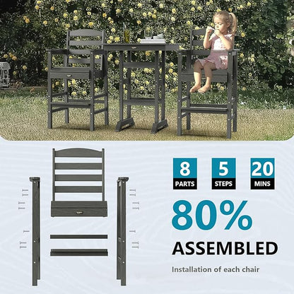 VINGLI Outdoor Bar Stools Set of 2, HDPE All-Weather Patio Bar Height Chairs Heavy-Duty Tall Adirondack Chairs for Backyard, Porch, Balcony and Poolside (Gray)