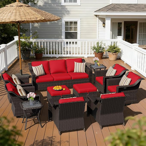 11 Pieces Patio Conversation Furniture Set - 1 Sofa, 2 Ottoman, 2 Armchairs, 4 Swivel Chairs, 2 Side Tables - Photo 1