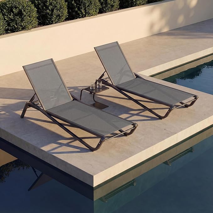 Lounge Chair Set of 2, Aluminum Chaise Lounge Outdoor with Side Table - Photo 1