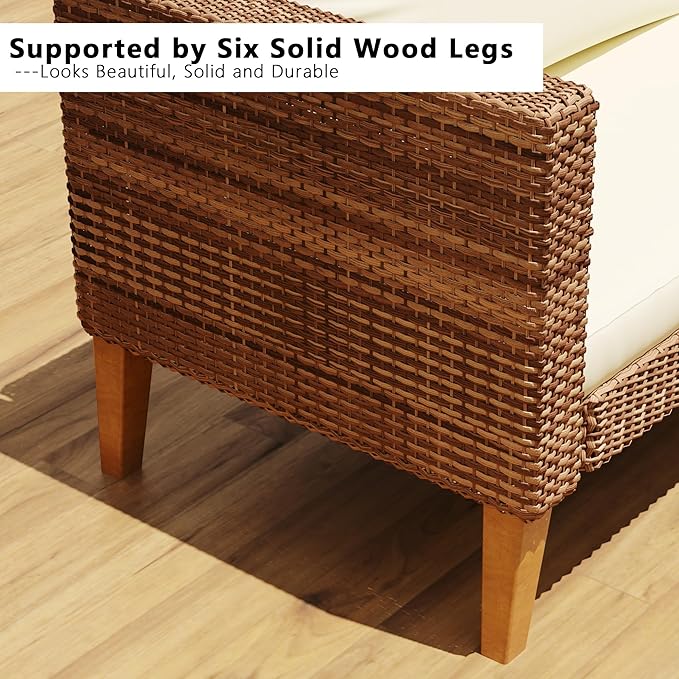 WiberWi Outdoor Couch, All Weather Patio Sofa with Acacia Wood Legs, PE Wicker Outdoor Furniture Deep Seating - Photo 7