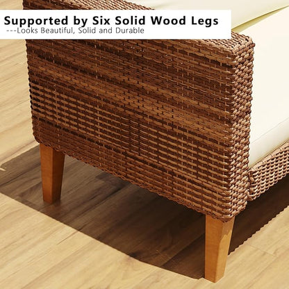 WiberWi Outdoor Couch, All Weather Patio Sofa with Acacia Wood Legs, PE Wicker Outdoor Furniture Deep Seating, Rattan Loveseat for Garden, Backyard, Balcony and Porch, Grey