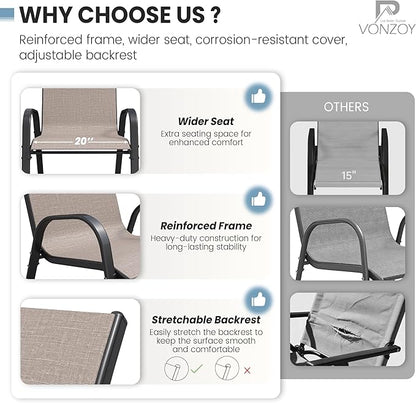 Patio Dining Chairs Set of 8, Outdoor High Stacking Chairs，Breathable Seat Fabric and Alloy Steel Frame for Backyard, Porch, Garden, Sunroom (Light Brown)