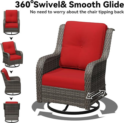 8 Piece Outdoor Wicker Patio Furniture Set, Outdoor Swivel Rocker Patio Chairs Set with Thickened Olefin Cushions, High Back and Deep Seating, Hand-Woven PE Rattan for Porch, Deck