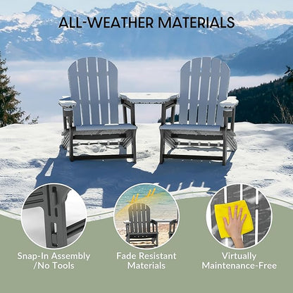 WestinTrends Azura Outdoor HDPE Adirondack Chairs with Connecting Table Tray (Set of 2), Gray