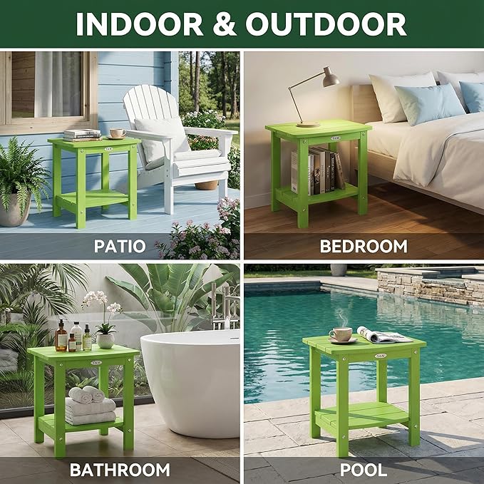 Y&M Outdoor Side Table, HIPS Adirondack Small Double Layer Table, Waterproof Square Outside Table - Photo 6