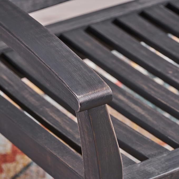 Patio Rocking Loveseat, 2 Person Outdoor Rocker Bench, Acacia Wood Patio Rocking Loveseat with Armrests - Photo 3