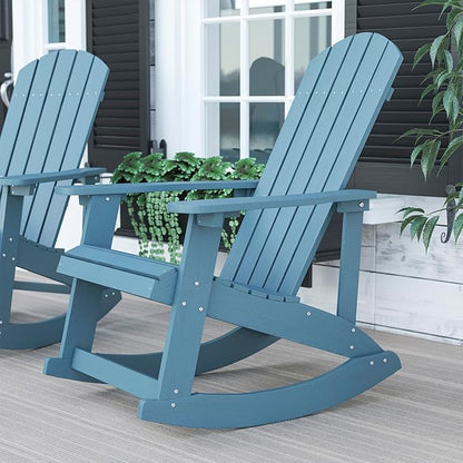 Flash Furniture Savannah Poly Resin Wood Adirondack Rocking Chair - All Weather Sea Foam Polystyrene - Stainless Steel Hardware