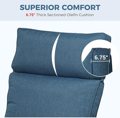 Grand patio Outdoor Recliner with Independent Adjustable Back and Footrest, Air Pump 150° Lay Flat Reclining Chair Removable Olefin Cushion Flip-Up Table Wicker Peacock Blue 1PC