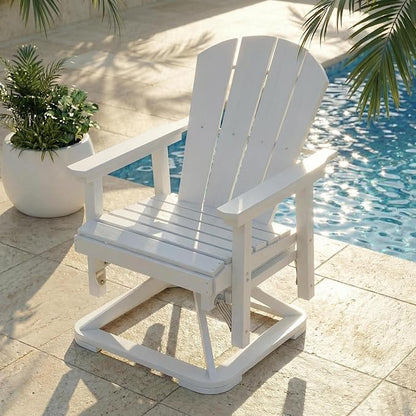 Kingdura Adirondack Swivel Glider Chair, HDPE Patio Glider Rocking Chair for Outdoor, All-Weather Glider Chair for Porch Balcony Lawn Poolside, 450LBS Capacity (White)