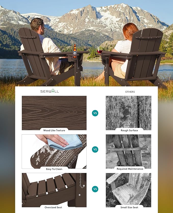 SERWALL Adirondack Chair with Cup Holders - Composite Adirondack Chairs Set of 8 HDPE Outdoor Chairs All Weather Use - Photo 5