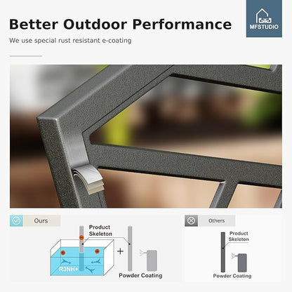 MFSTUDIO 43.7 Inches Outdoor Garden Bench, Cast Iron Metal Frame Patio Park Outside Benches with Geometric Pattern Backrest for Front Porch, Black