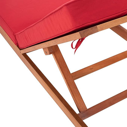 SAFAVIEH Outdoor Collection Solano Natural Brown Solid Wood/Red Cushion Patio Adjustable Chaise Lounge Chair (PAT7024R)