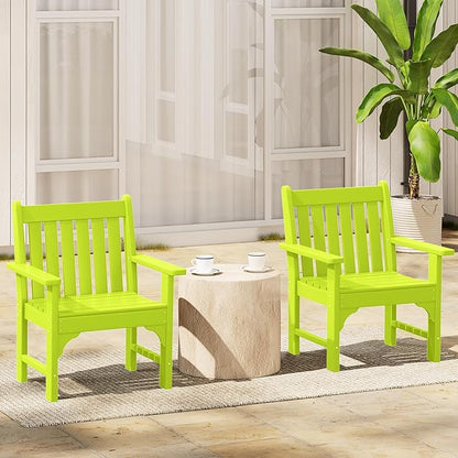 Costaelm Outdoor Dining Arm Chair, Patio HDPE Garden Dining Table Chair, Poly Lumber Waterproof Restaurant Bistro Farmhouse Chairs for Outside Porch Backyard, Lime