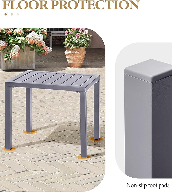 Crestlive Products Outdoor Side Table Set of 2, Aluminum Rectangular Side/End Table, Small Patio Coffee Bistro Table for Outdoor Indoor (Light Grey)