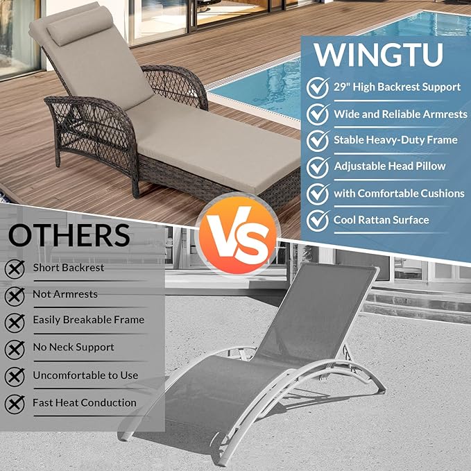 Outdoor Chaise Lounge Chair, PE Wicker Long Recliner Patio Lounge Chair with Cushion - Photo 3