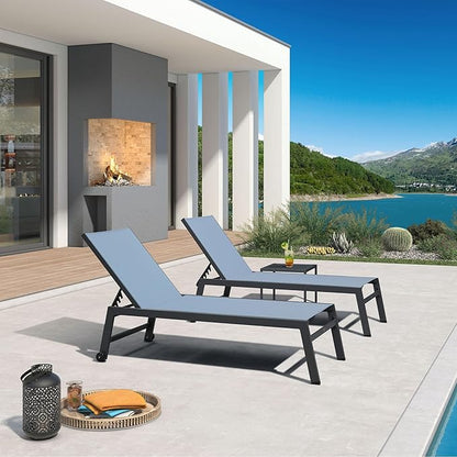 PURPLE LEAF 6-Piece Outdoor Chaise Lounge Oversized Pool Lounge Chairs with Easy-to-Move Wheels and Adjustable Backrest Extra Large Patio Loungers for Poolside Deck Beach Yard Table Included, Teal