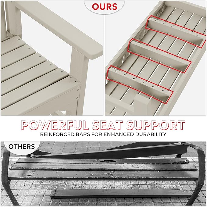Costaelm Garden Bench, Farmhouse Park Front Porch for Entryway Bench Outdoor Seating Low Bench Patio Bench Outside/Indoor, Sand