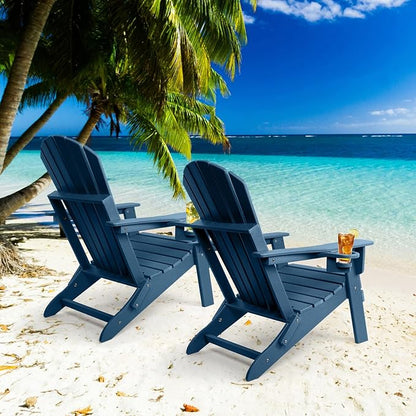 FUNBERRY Folding Adirondack Chair Set of 2, HDPE All Weather Fire Pit Chairs with Cup Holder for Outdoor