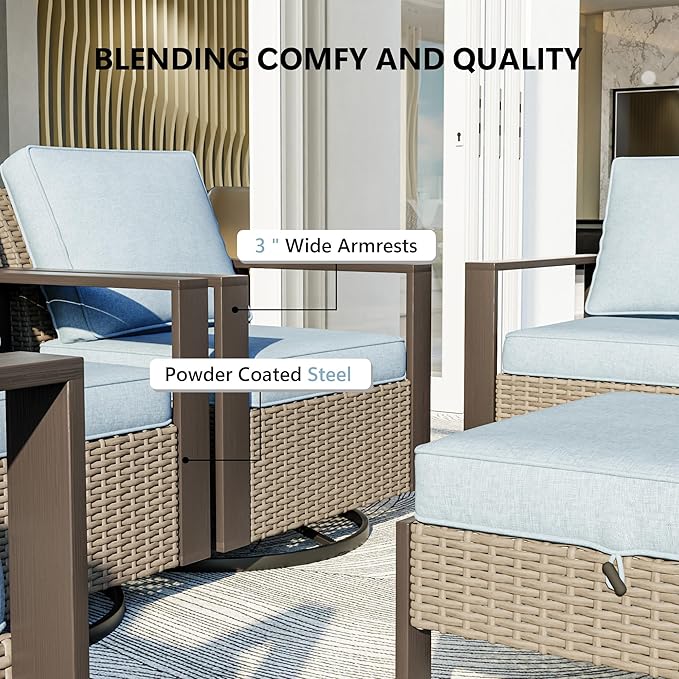 Patio Chairs Set of 2, Outdoor Swivel Rocker Patio Chairs, Metal Patio Furniture with Deep Seating - Photo 7