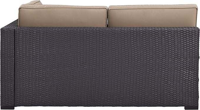 Crosley Furniture Biscayne Outdoor Sectional Loveseat, 2-Person Wicker Patio Couch for Deck, Backyard, Brown with Mocha Cushions