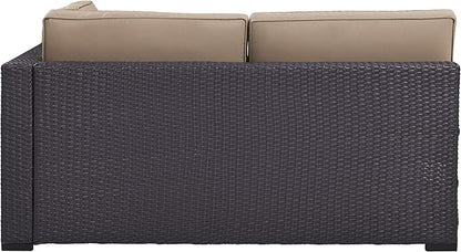 Crosley Furniture Biscayne Outdoor Sectional Loveseat, 2-Person Wicker Patio Couch for Deck, Backyard, Brown with Mocha Cushions