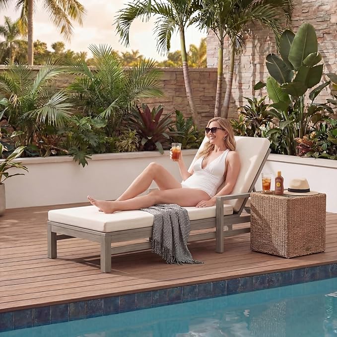 Outdoor Chaise Lounge Chair Set of 3, Patio Chaise Lounge Recliner with Adjustable Backrest - Photo 3