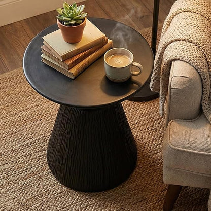 HOMPUS Outdoor Concrete Side Table, Morden End Table Mushroom Shaped, Patio Round Coffee Accent Table, Decor Garden Stool for Livingroom, Balcony, Pool, Color Black