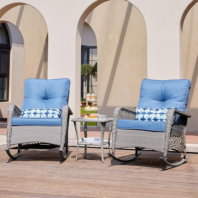 UDPATIO Rocking Outdoor Chair Patio Wicker Chair with Cushions, Lumbar Pillow for Porch Backyard, Porch, Balcony - Photo 10