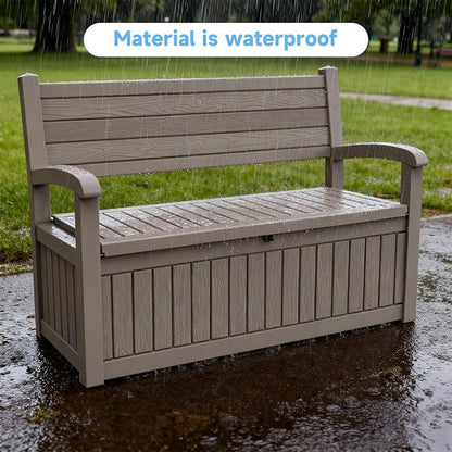 51.06" L x 24.17" W x 35.24" H Outdoor Storage Bench - 70 Gallon Weather-Resistant Resin Rattan-Look Seat (500 lbs Capacity) (Grey)