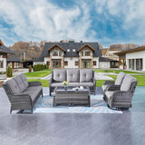 Rilyson Wicker Patio Furniture Set - 7 PC Rattan Outdoor Sectional Conversation Sets with 2 Rocking Swivel Chairs - Photo 8