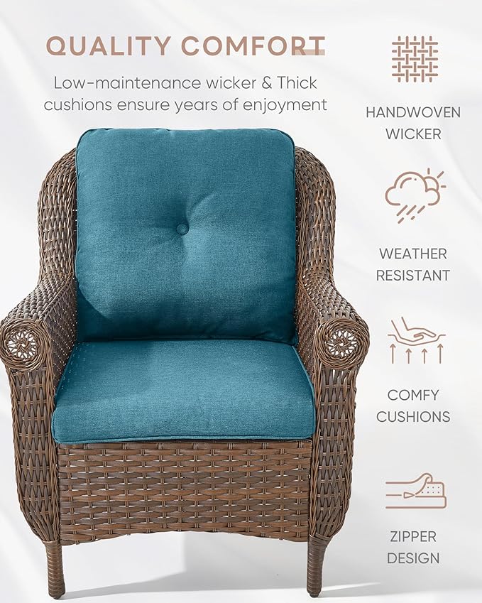 Patio Wicker Chairs Outdoor Furniture Chair - Set of 2 Outside All Weather Lawn Dining Brown Rattan Armchair with High - Photo 4