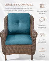 3 Piece Patio Brown Wicker Chairs with Side Table - Outdoor High Back Heavy Duty All-Weather Lawn Dining Rattan Chair - Photo 5