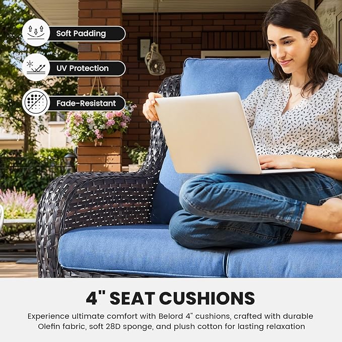 Belord Patio Wicker Furniture 4 Pieces Outdoor Furniture Set Patio Sofa Set with Wicker Chairs and Coffee Table - Photo 3
