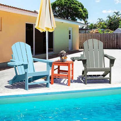 FOOWIN Folding Adirondack Chair Set of 8, HDPE Adirondack Chairs with Cup Holder, Weather Resistant Plastic Fire Pit Chairs for Outdoor, Patio, Lawn, Garden, Backyard, Deck, Light Blue