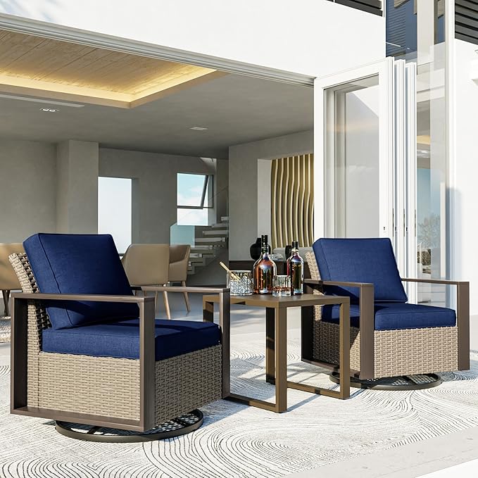 3 Piece Patio Chair Set, Outdoor Swivel Rocker Patio Chairs and Side Table, Metal Patio Furniture with Deep Seating - Photo 1