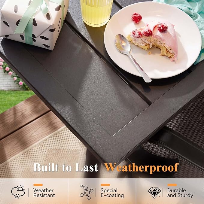Rectangle Patio Dining Table, 8-Person Metal Outdoor Patio Table with Adjustable Umbrella Hole - Photo 8
