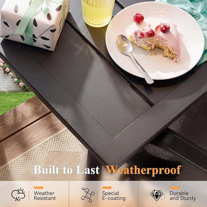 Rectangle Patio Dining Table, 8-Person Metal Outdoor Patio Table with Adjustable Umbrella Hole, Weather-Resistant for Garden Backyard Porch, Dark Brown
