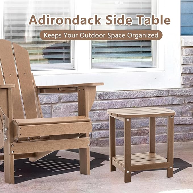 Adirondack Small Outdoor Side Table - Weatherproof HDPE Patio End Table with 2-Tier Storage for Firepit, Balcony, Garden - Photo 6