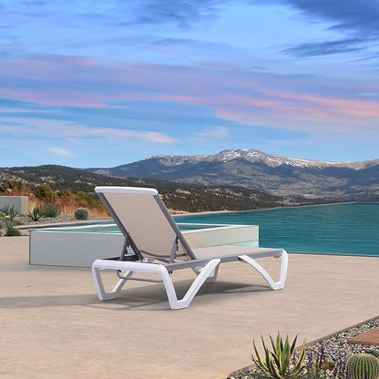 PURPLE LEAF Patio Chaise Lounge Chair Outside Aluminum Plastic Stackable Tanning Chairs for Pool Sunbathing Beach Deck Outdoor Lounger, Khaki