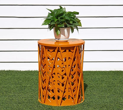 HFHOME Round Nesting Coffee Tables, Set of 3 End Tables for Living Room Balcony Office, Heavy Duty Metal Stacking Nightstand for Home Indoor - Orange