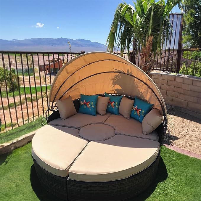 SUNCROWN Outdoor Patio Round Daybed with Retractable Canopy - Photo 3