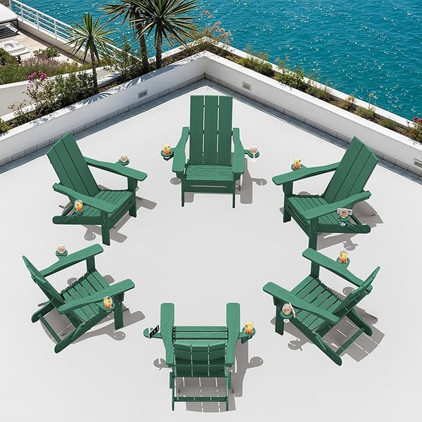 SERWALL Folding Adirondack Chair with Dual Cup Holders Set of 6, Modern Adirondack Chairs - Photo 1