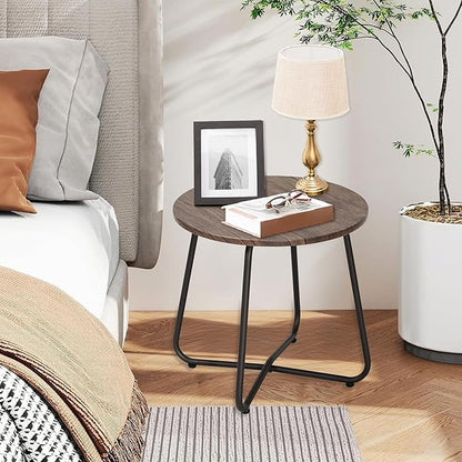 VECELO Outdoor Side Table,17.7 inch Patio Small Round End Table,Waterproof Wood Table with Weather Resistant Steel Adjustable Feet for Living Room Bedroom Garden Yard Balcony Porch Poolside