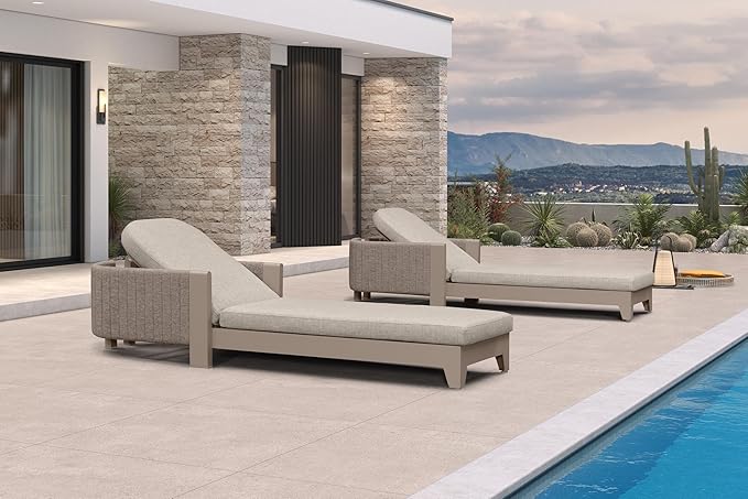PURPLE LEAF Patio Chaise Lounge with Cushion Aluminum Poolside Sunbathing Tanning Layout Chairs Adjustable Reclining - Photo 1