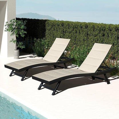 Domi Outdoor Chaise Lounge Set of 2, Aluminum Patio Lounge Chairs with Wheels, Pool Lounge Chair Oversized Lounger for Patio Pool Beach Sunbathing, Beige