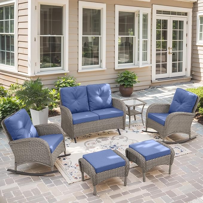 Belord 6 Pieces Wicker Patio Furniture Set with Patio Rocking Chairs - Photo 2