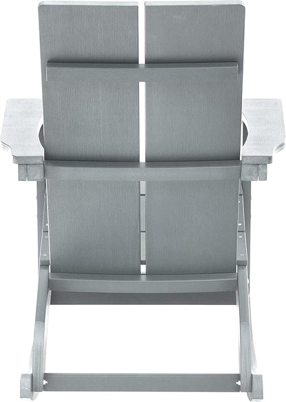 Flash Furniture Finn Modern Commercial Poly Resin Wood Adirondack Rocking Chair - All Weather Gray Polystyrene - Dual Slat Back - Stainless Steel Hardware - Set of 2