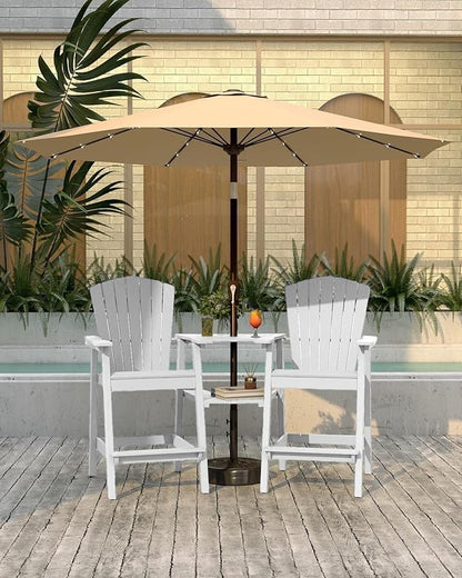Tall Adirondack Chairs Set of 2 with Removable Tray, HDPE Bar Height Adirondack Bar Stools, High Back Patio Chairs for Balcony, Deck, Lawn, Backyard, All-Weather Outdoor Furniture, White