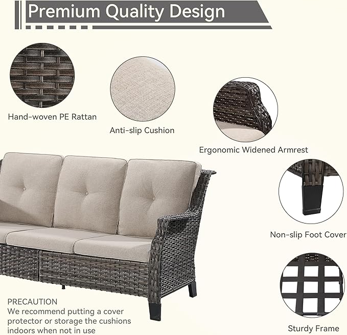 5 Piece Patio Furniture Set, 3-Seater Couch, 2 Chairs and 2 Side Tables - Photo 3